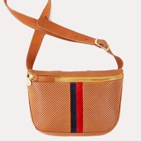CLARE V. PERFORATED LEATHER FANNY PACK - Picture 1 of 12